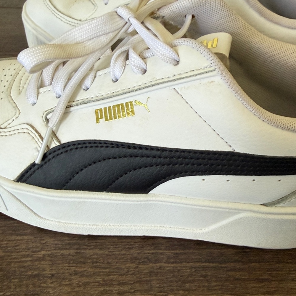 Puma White Platform Mayze Sneakers with Black Formstripe and Gold Logo 8.5 - Picture 9 of 9